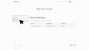 My Account page in Xello Academy. Cursor is selecting Certificates
